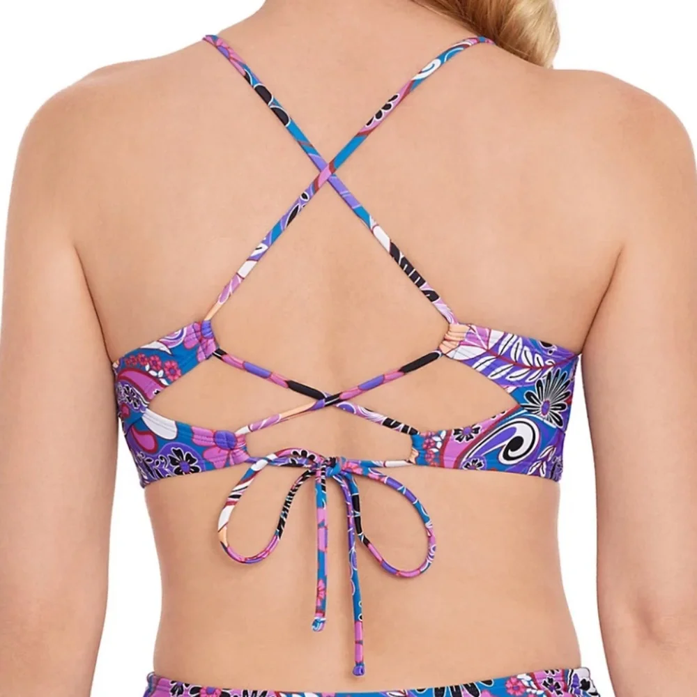 Salt + Cove Juniors Retro Paisley Print Tunnel Front Midkini Bikini Swim Top M - Picture 2 of 6